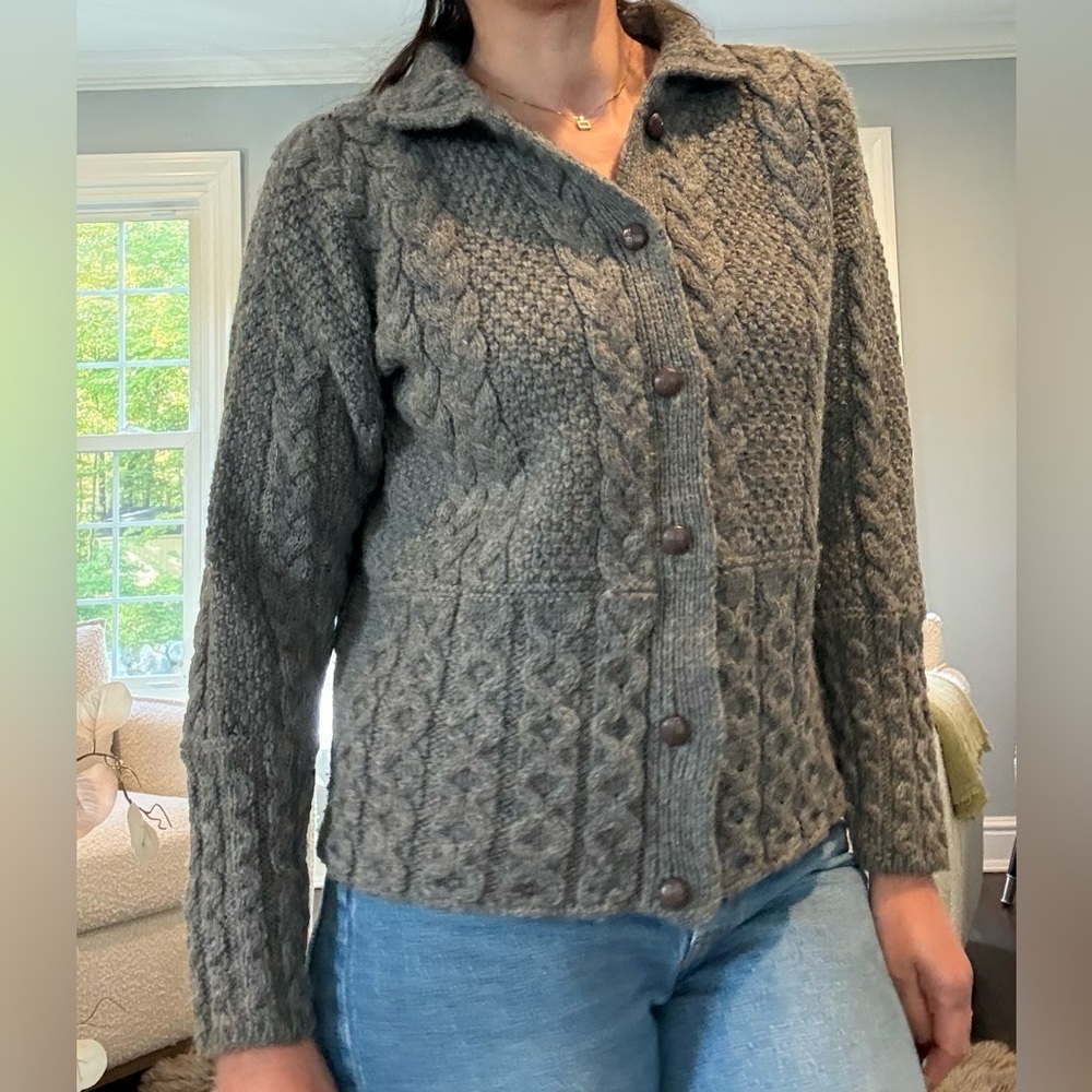 Hand Crafted Gray Cable Knit Cardigan
